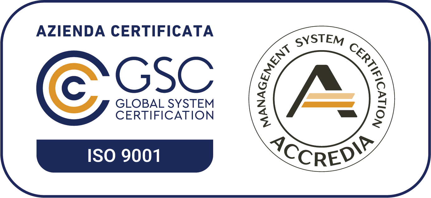 Azienda certificata ISO 9001, GSC Global System Certification, accreditato ACCREDIA