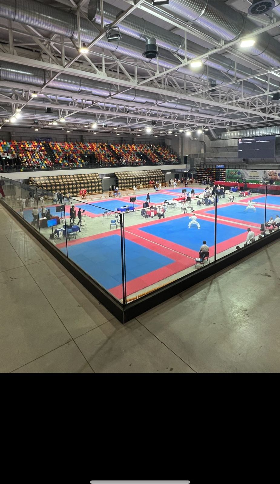 Pannelli fonoassorbenti in un palazzetto dello sport, Il campo e le tribune, a lavori conclusi.